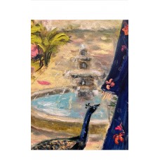 Lady and Peacocks in the Garden, oil painting on canvas 35*45 cm. Chinoiserie aesthetics, artist Marina Stognieva